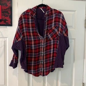Free People oversized red button up flannel size small
